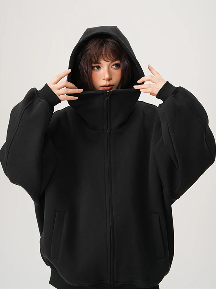 سترة بغطاء للرأس ثقيلة الوزن من American High Street Jaet فضفاضة تناسب الخريف العلامة التجارية العصرية متعددة الاستخدامات تصميم للزوجين سترة مفتوحة...