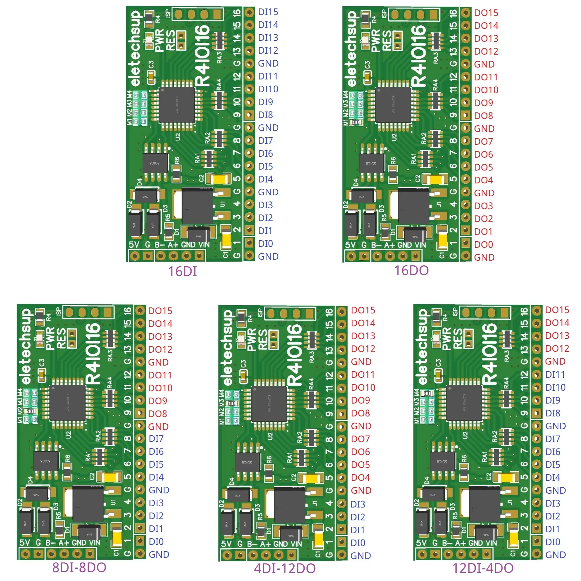 5 IN 1 16CH Modbus Rtu Digital IO Module RS485 NPN PNP DI-DO Pin Core Board Switching Input Output PLC HMI Remote IO Expanding