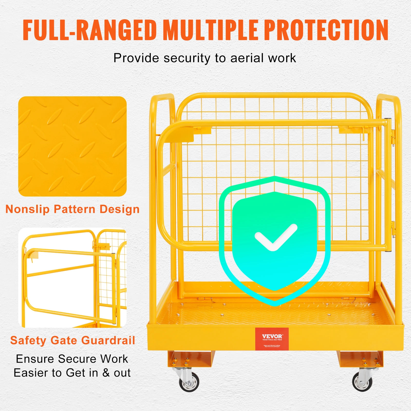 VEVOR 1200lbs Forklift Safety Cage Folding Security Platform with Lockable Swivel Wheels Holds 1 to 2 Adults for Aerial Work