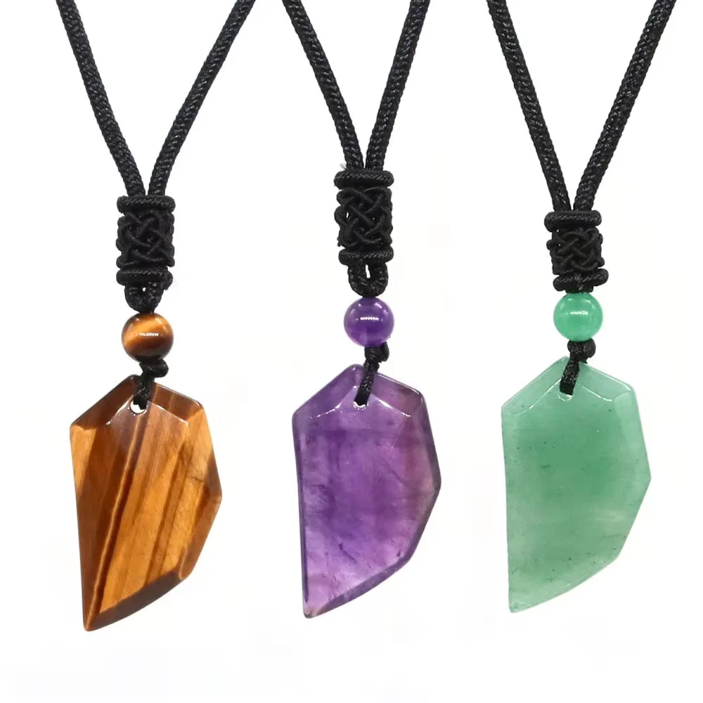 Wolf Tooth Shape Natural Stone Pendant Necklace for Women Men Amulet Amethyst Obsidian Lucky Love Crystal Necklaces Jewelry Gift