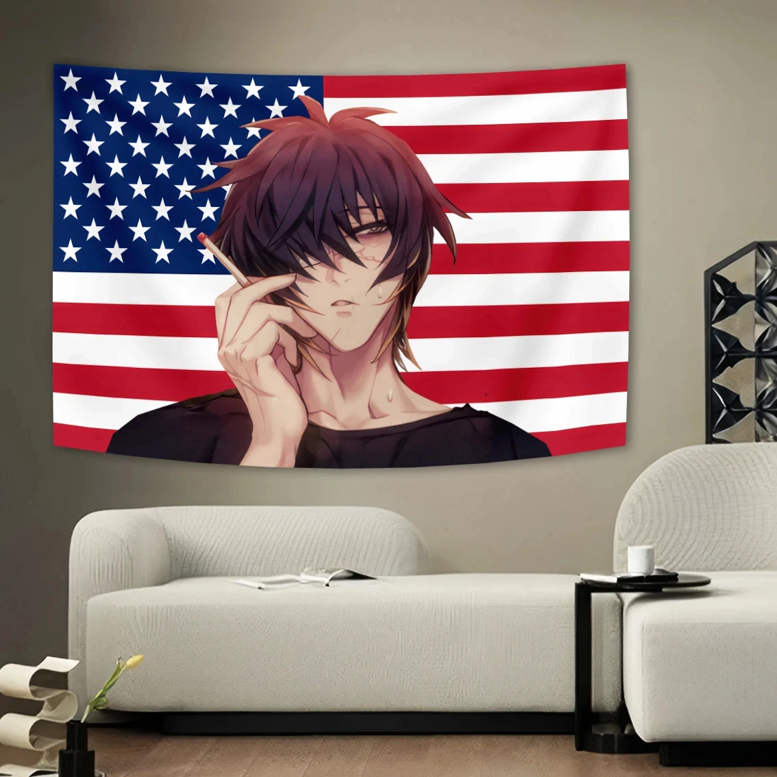 Langsame Schäden umgebende Anime-Spiele, Wandteppich, Wanddekoration, Wohnzimmer, Sofa, Hintergrund, Stoff, rosa Flaggen, Heimdekoration