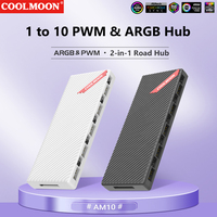COOLMOON 1 To 10 PWM & ARGB Hub Splitter 5V 3Pin Cooling Fan Controller SATA Powered 4 Pin PWM Magnetic Suction Hub for PC Case
