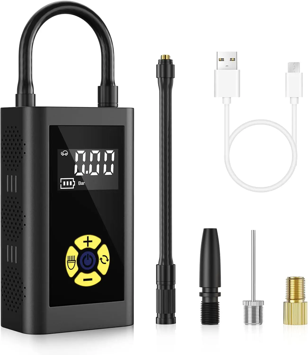 

Portable Rechargeable Tire Inflator, 150 PSI Air Compressor with LED Light for Cars, Bikes, Motorcycles, Balls