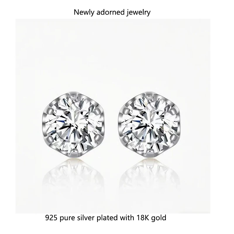 

925 sterling silver 6.5/8mm moissanite crown stud earrings for women, minimalist and stylish, sweet and fashionable ear accessor