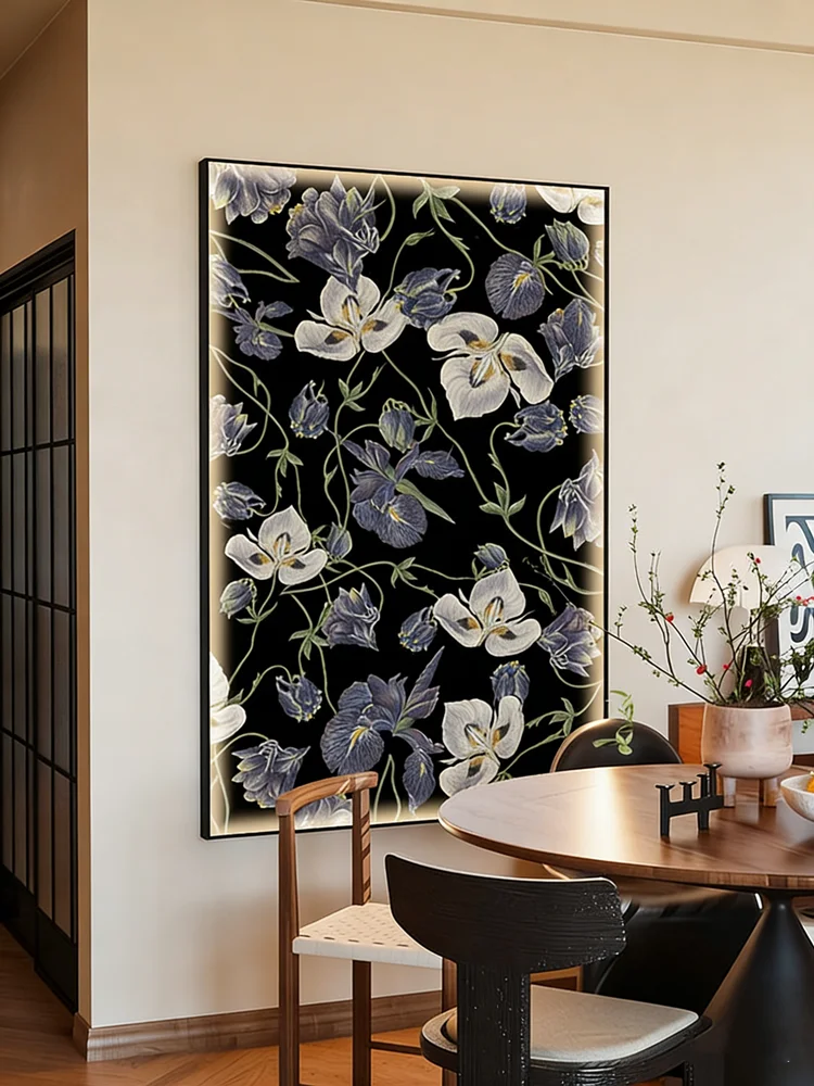 Creamy Medieval-style Entrance Decorative Painting Featuring Flowers Suitable For Entryway Living Room Hallway Luminous Painting