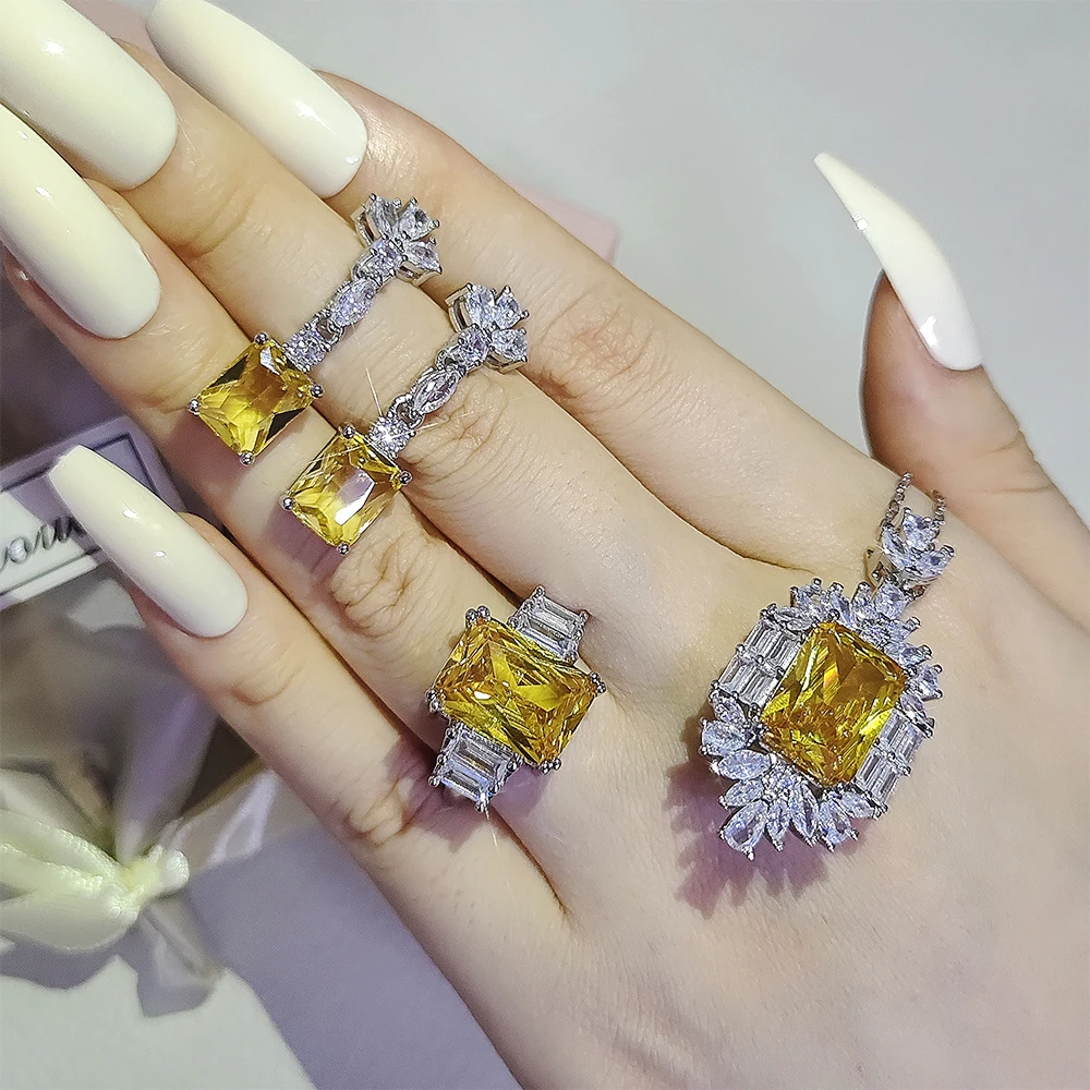 2023 New Luxury Yellow Color Rectangle Jewelry Sets for Women Anniversary Gift Jewelry Wholesale J6596