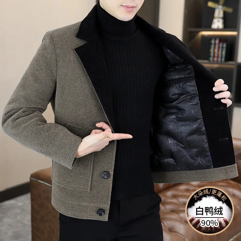 2025 Men's, fashionable and casual, lapel-neck versatile short loose, woolen color-matching jacket