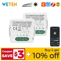 Tuya Zigbee Smart LED Dimmer Switch Module 220V 1 2 Gang 2 Way Control, Support Zigbee2mqtt Home Assistant Alexa Google Home