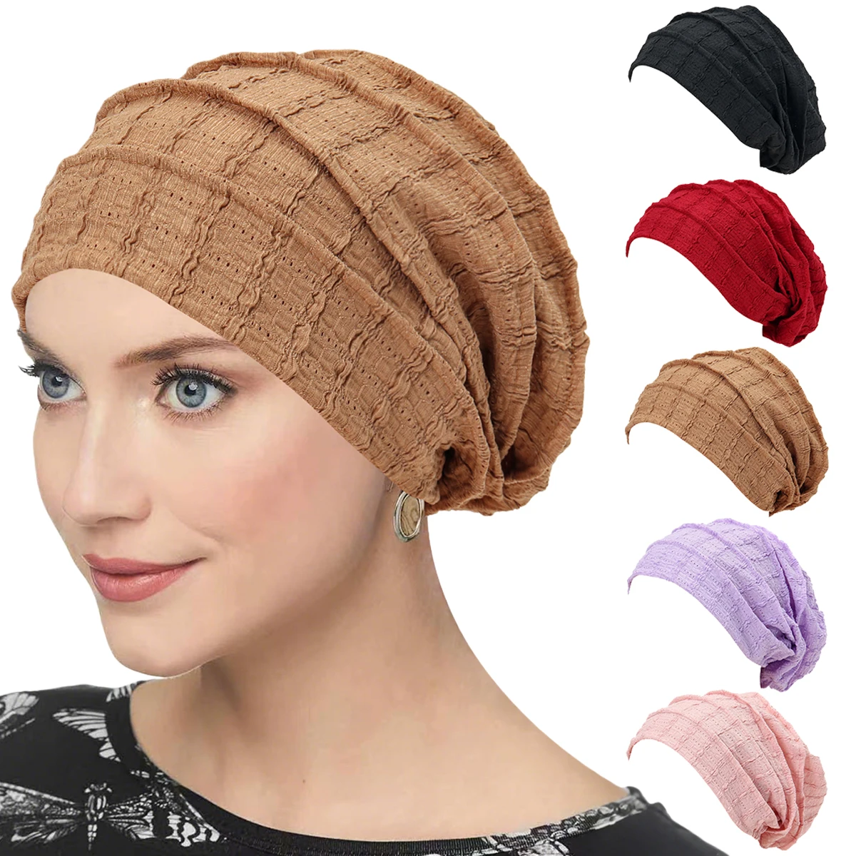 

Women Soft Stretch Beanie Chemo Cap Solid Color Bonnet Inner Hijabs Cap Muslim Head Wraps Femme Wrap Head Turban Hat for Daily Wear