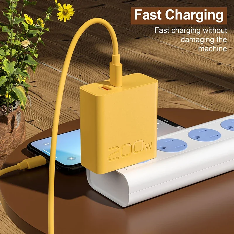 200W Ultra Fast Charger USB PD 2-In-1 Type C Fast GaN Phone Charger For Iphone Huawei Samsung Xiaomi Oppo  EU US Plug ﻿