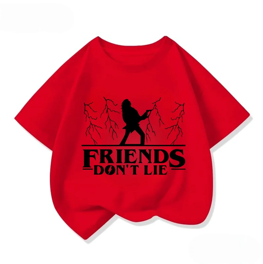 

Футболка с короткими рукавами для мальчиков и девочек, стильная футболка с круглым вырезом в стиле Stranger Things, крутые летние повседневные топы в уличном стиле для детей от 3 до 14 лет