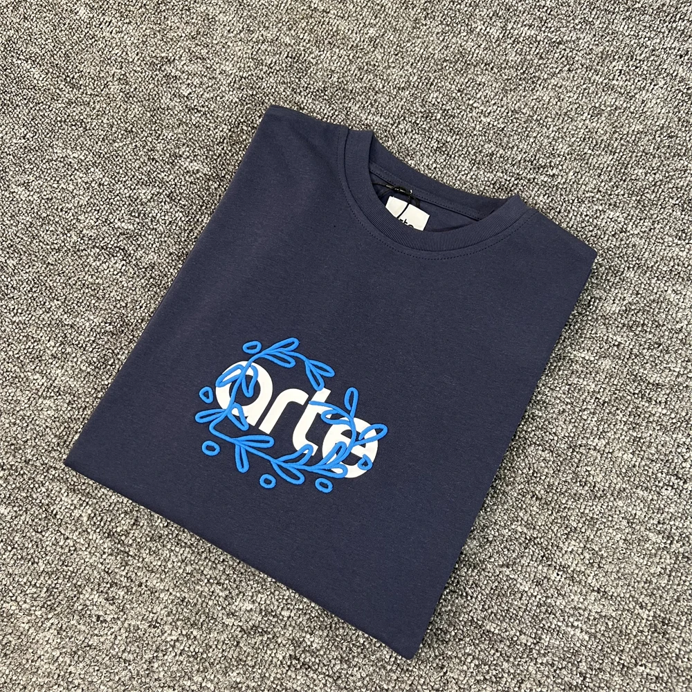 

Летняя футболка для мужчин и женщин, футболка высокого качества, футболки синего цвета с вышитым цветочным принтом ARTE, футболки