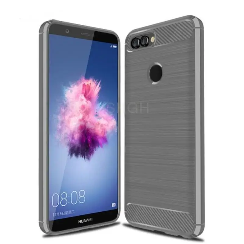 For Cover Huawei P Smart FIG-LX1 FIG-LX2 Brushed Carbon Fiber Silicone Case For Huawei P Smart Magnetic Ring Stand Cover