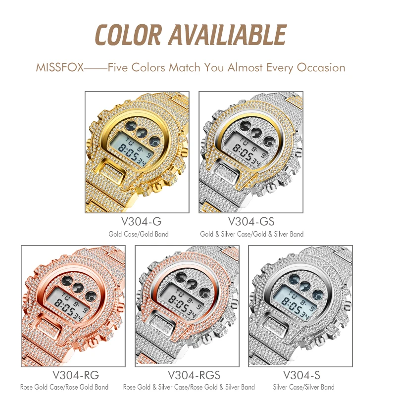 Classic Men Watch Hip Hop Iced Out Stainless Steel Multifunctional Digital Watches Luxury Diamond G Style Shock Resistant Clock