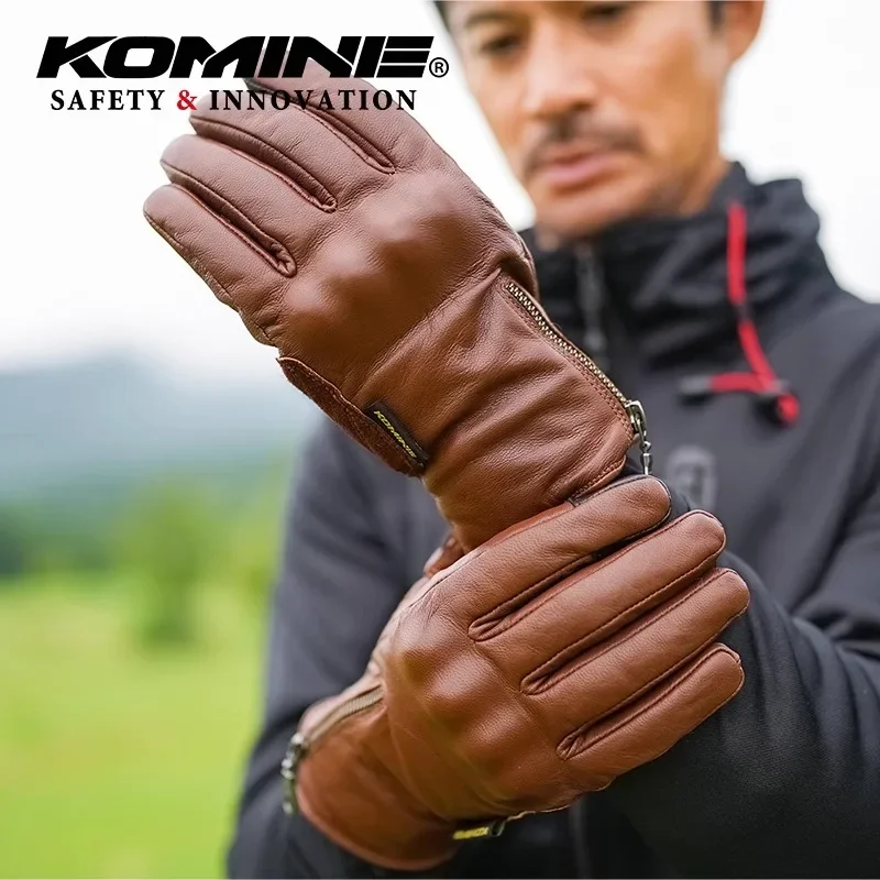 KOMINE Motorcycle Gloves Sheepskin Brushed Warm Riding Gloves Moto Windproof Retro Motorcycle Accessories Biker Gloves