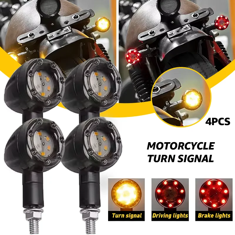 Motorcycle LED Turn Signal Brake Lights Amber and Red Bullet Tail Light Indicator Warning Lamps Motorcycle Accessories