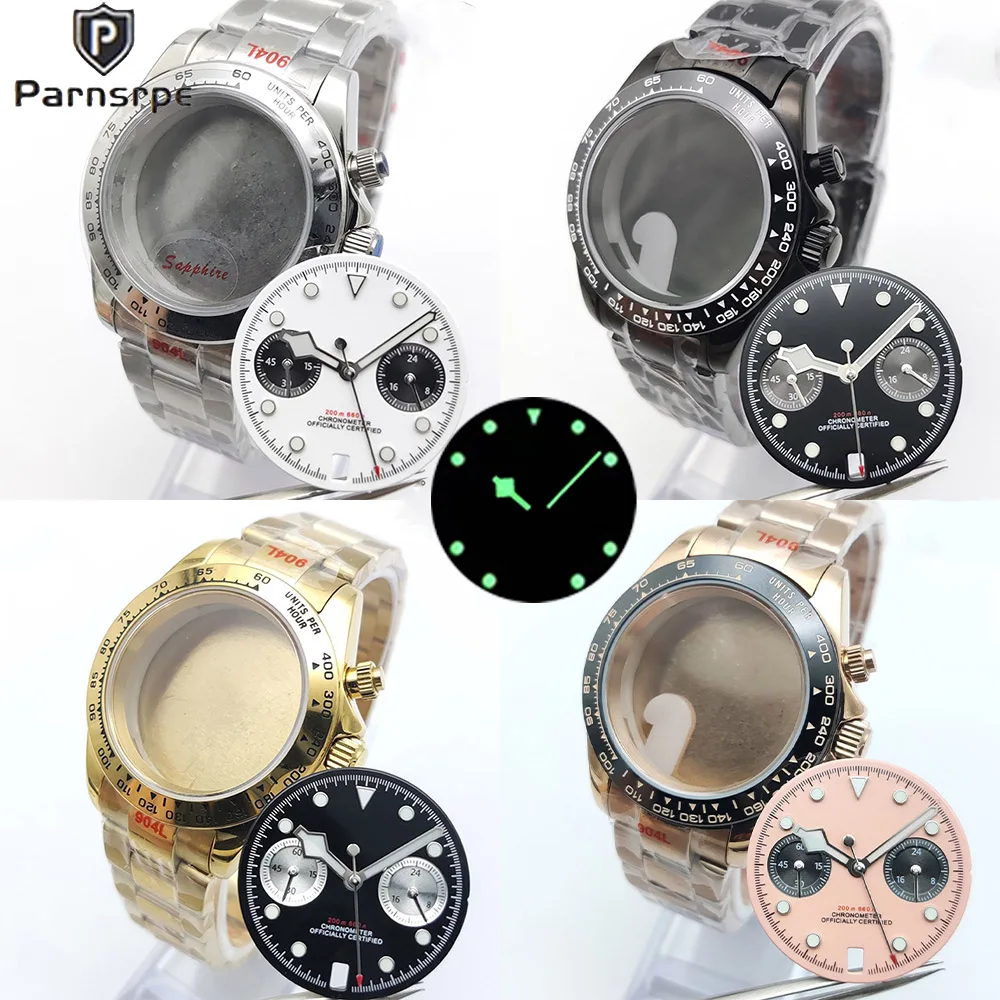 39.5mm VK63 케이스 쿼츠 크로노 그래프 시계 사파이어 크로노 그래프 시계 케이스 316L 스테인레스 스틸 Fit VK63 Movement