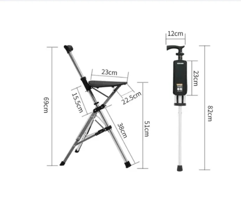 

New High Quality Aluminum Alloy Foldable Walking Cane Stick With Seat Adjustable Elderly Crutch Chair With Stool