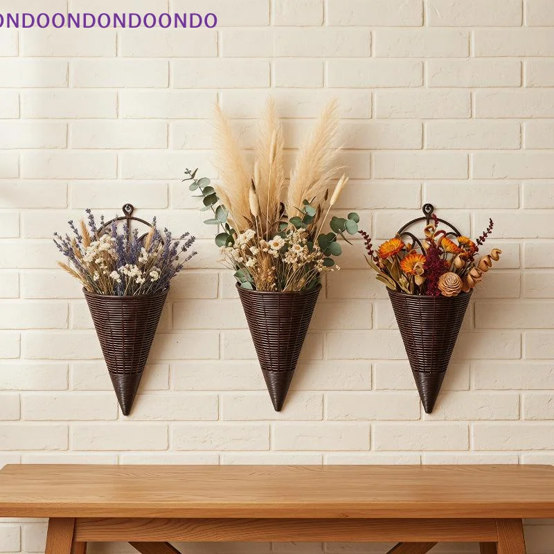 Brown Wall Hanging Cone Planters Imitation Rattan Weave Vintage Design for Air Plants Succulents Wall Decoration