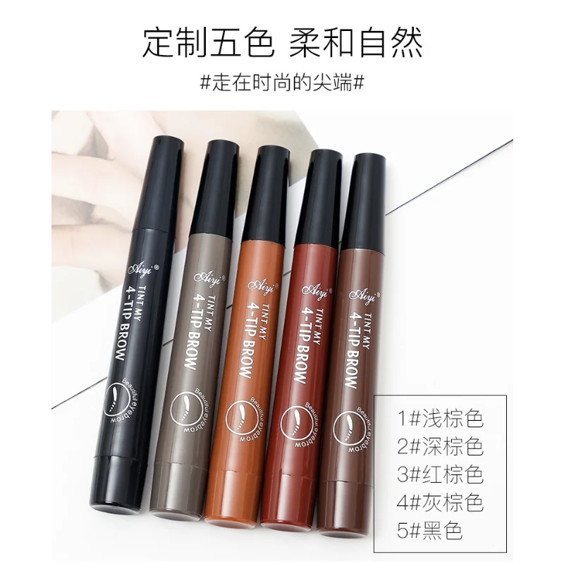 Xarекnica 4-punts wenkbrauwpotlood Waterproof Vloeistof Zwart Bruin Wenkbrauwpen Make-up Blijvende natuurlijke donkerbruine vloeibare wenkbrauwpen moderna