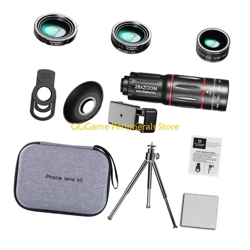 Teleobjetivo U55B 28X con lente pez gran angular tipo clip teleobjetivo