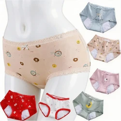 3pcs Menstrual Panties Girls Mid Waist Cartoon Bear Cotton Period Briefs Soft Leak proof Absorbent Incontinence Underwear S-XL