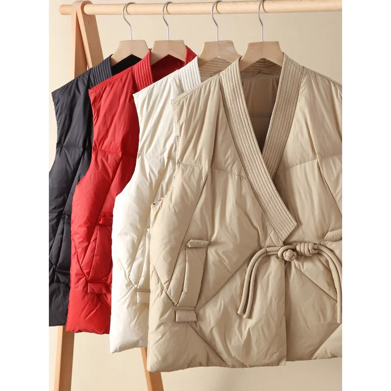 

Lightweight Cotton Vest Jacket Women's Fashion Winter Outerwear V-Neck Button-Up down Parker Coat Thiened Retro Waistcoat Female