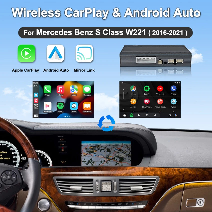 OEM Screen Upgrade Decoder for Mercedes Benz s Class W221 2006-2012 NTG3.0/3.5 System with CarPlay & Android Auto Mirror Link