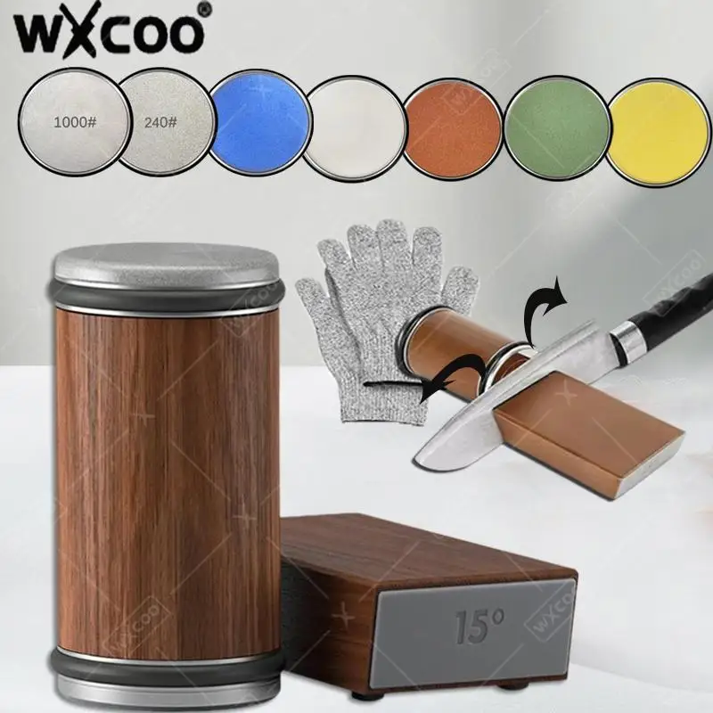 

Professional Rolling Knife Sharpener 15° Degrees Angle Roller Knife Whetstone Magnetic Knife Holder Sharpening Stone Kit