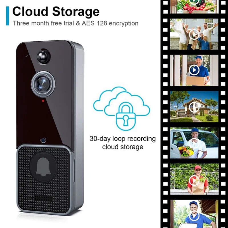 FULL-Wireless Wifi Video Doorbell Camera PIR Human Detection Cloud Storage Outdoor Door Bell Intercom Smart Home(With) Easy To U