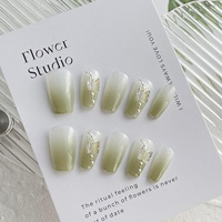 10PCS pure manual pressing medium to long nail art, beautiful fake nails, sky blue gradient nail art, suitable for women to use