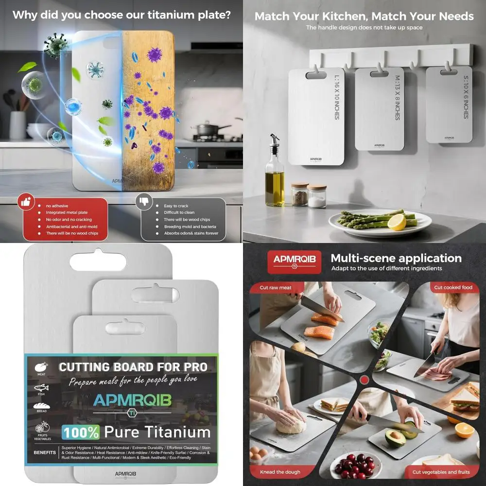 

Triple Titanium Kitchen Cutting Boards - Pure, Non-Toxic, Double-Sided for Meat, Charcuterie, Dishwasher Safe (Small, Medium, La