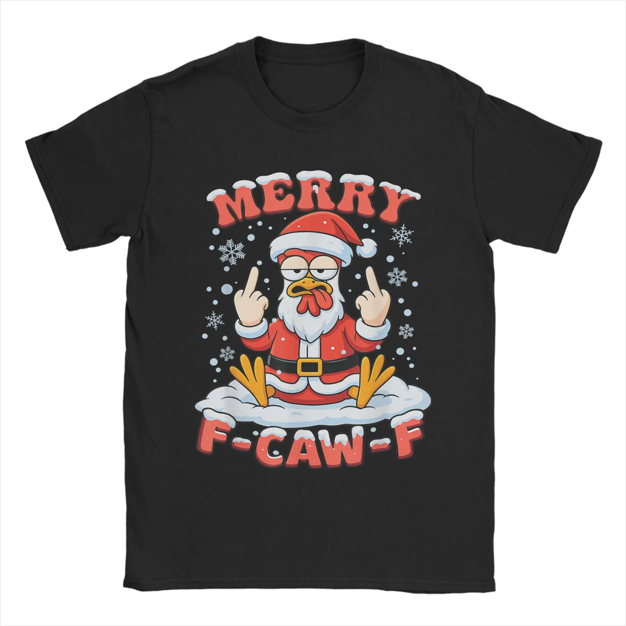 

Men T-Shirt Merry F Caw F Chicken Christmas Funny Rooster Unique Cotton Tees Short Sleeve T Shirt Crew Neck Tops Summer
