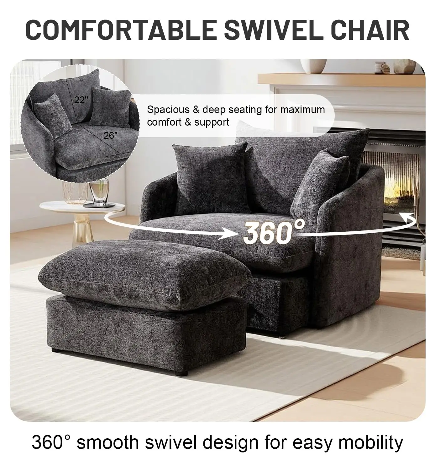 Oversized Swivel Accent Chair Set of 2 for Living Room Office
