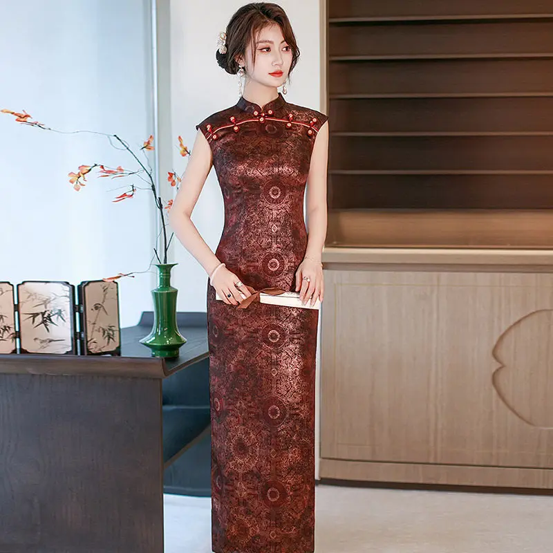 

Красное летнее платье-ципао без рукавов в китайском стиле, улучшенная модель 2026 года, для молодых женщин