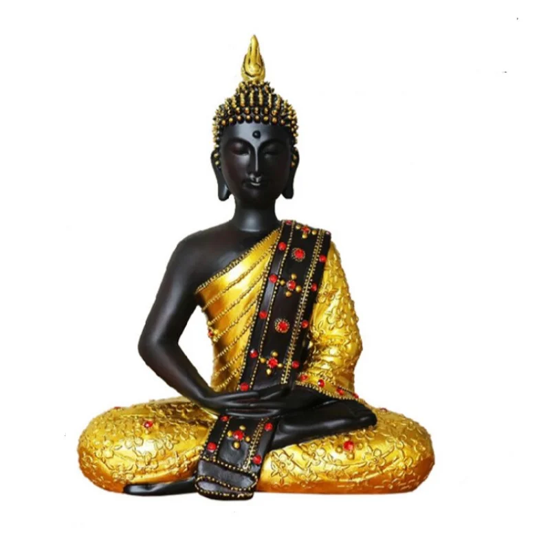 Southeast Asian Thai style Buddha statues resin carved ornament Zen inspired home decor Feng Shui auspicious decor handicraft