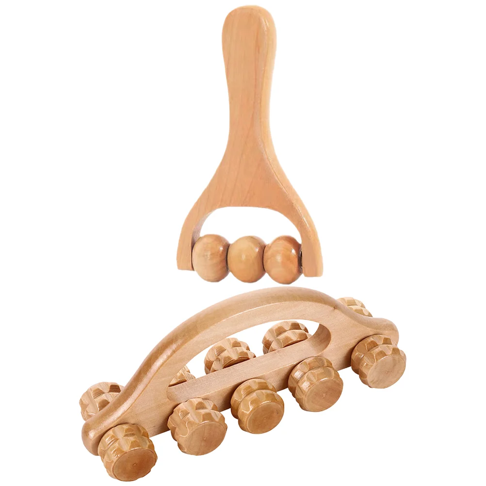 

2 Pcs Wooden Massager Body Face Roller Equipment Fitness Ball Hand Stick Thigh Calf for Muscles Cellulite