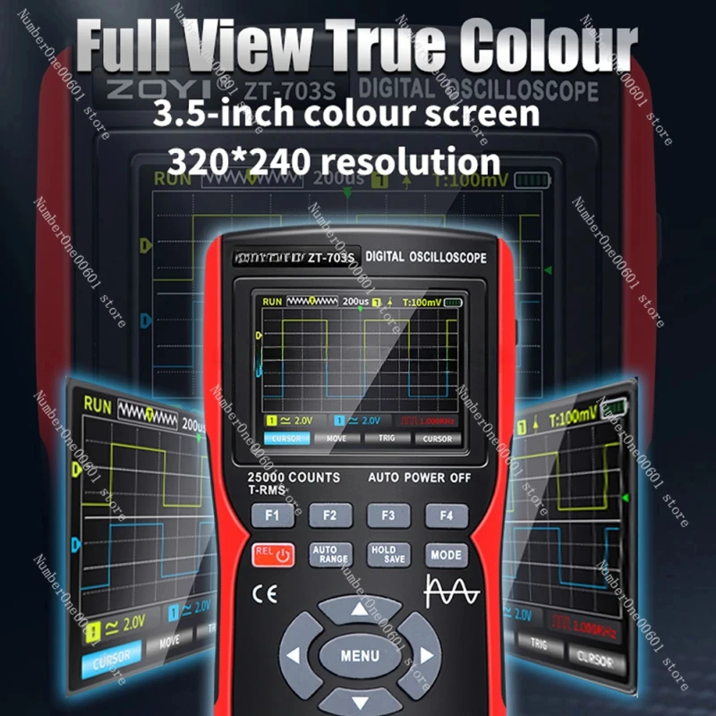 For ZT703S 3 in 1 Digital Multimeter 50MHz Bandwidth 280MS Rate PC Waveform Data Storage Dual Oscilloscope Signal Generator