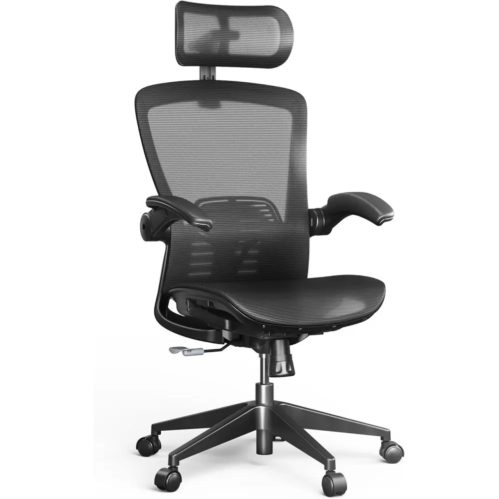 

Эргономичное офисное кресло с высокой спинкой и регулируемыми подлокотниками, 8-уровневая поясничная поддержка, сетчатое сиденье для дома и работы, черный