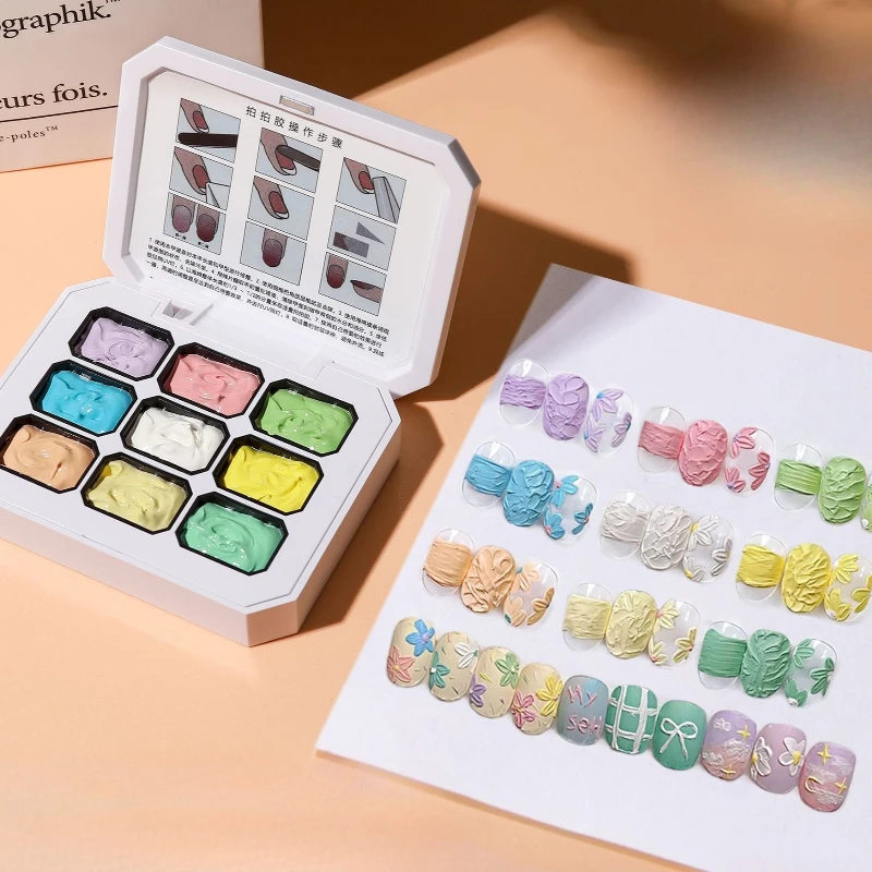 

9-colors Macaron Oil Painting Nail Polish Patting Glue Smudge Canned High Saturation Popular Semi-Solid Nail Polish-Ma Ka Long