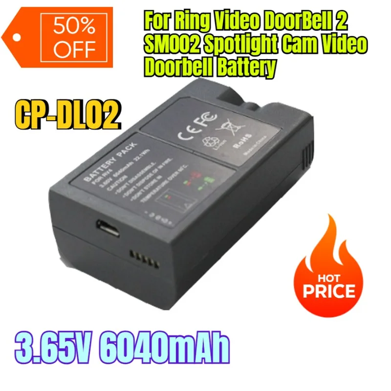 

3.65V 6040mAh for Ring Video DoorBell 2 SM002 Spotlight Cam Video Doorbell Battery