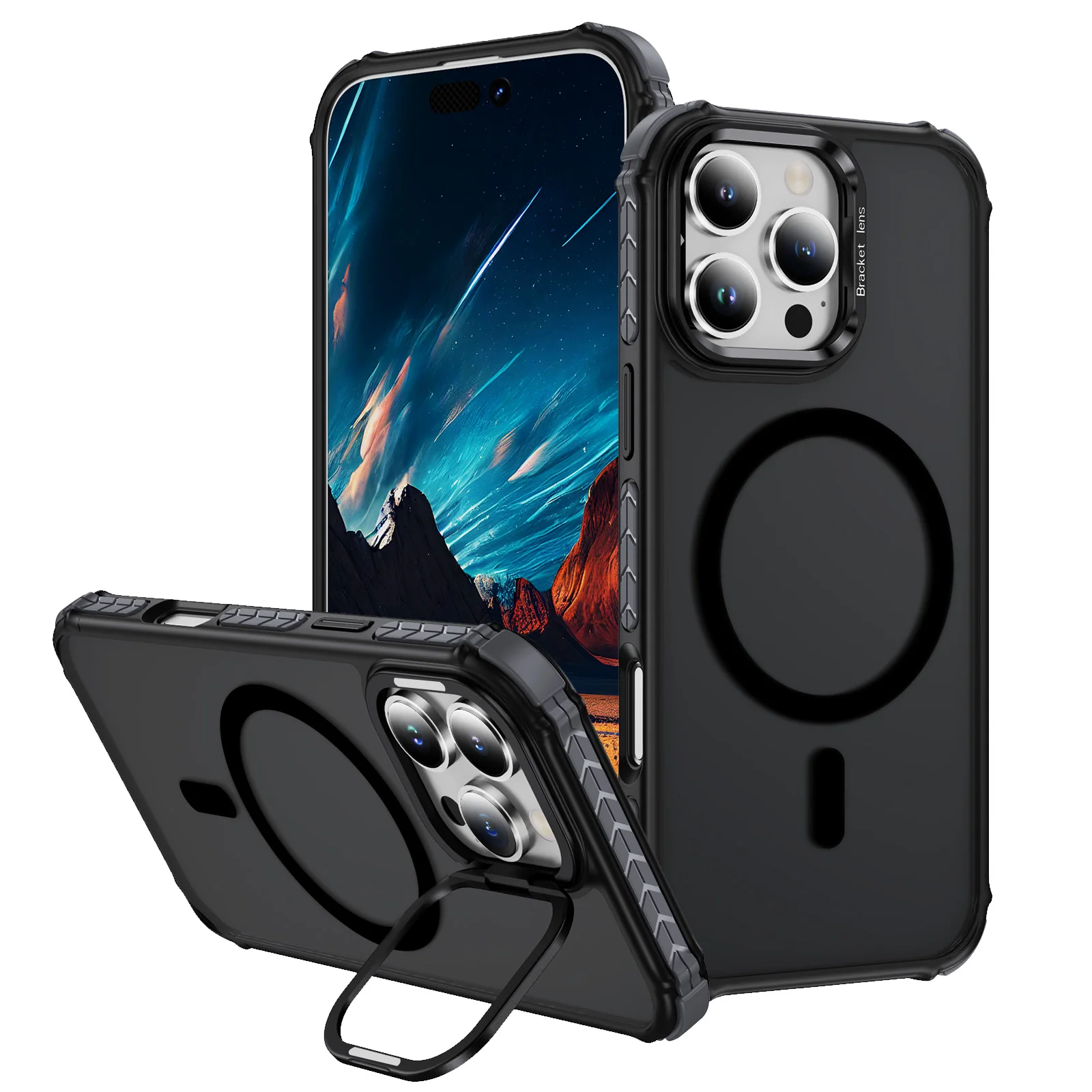 

HARUINO [Lens Stand] for iPhone 16 15 Pro Max Case Airbag Anti Drop Magnetic Anti Slip Edge iPhone 14 PRO Protective Cover