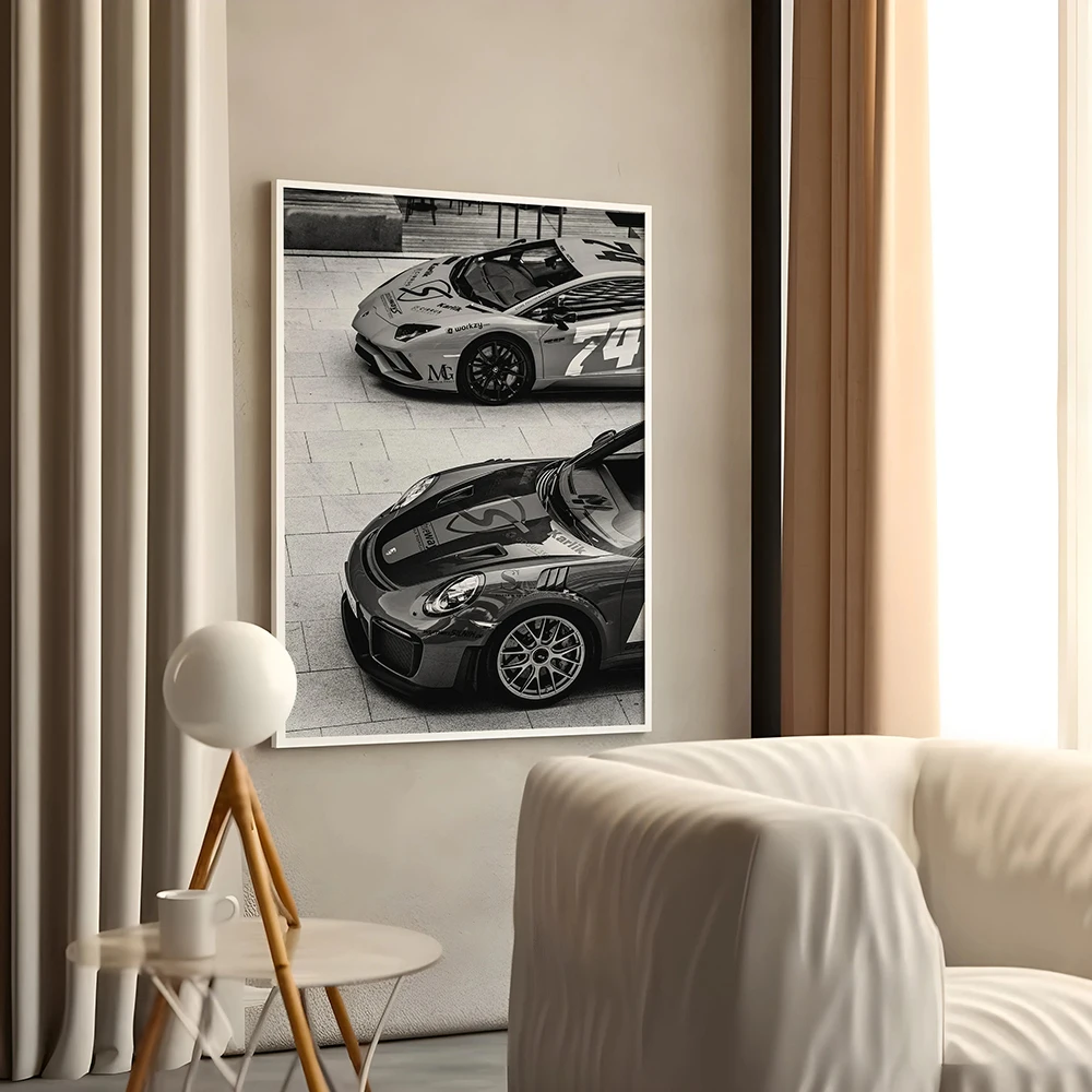 Classic Sports Car Wall Art Black And White Luxury Supercar Poster Modern Minimalist Racing Canvas Painting Boys Room Home Decor