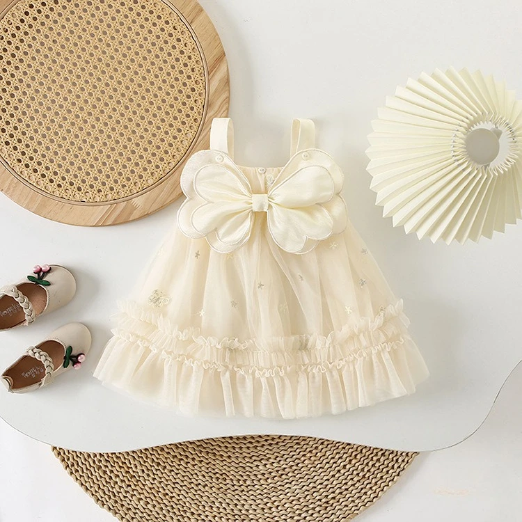 2026 Summer New Childrens Clothing Girls Dress Sweet Stylish Cute Elegant Little Fairy Dress with Wings, Strappy Princess Dress