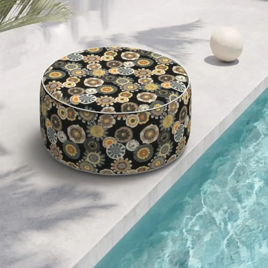 Indoor/Outdoor Inflatable Ottoman, All Weather Ottoman Pouf D31 x H14 inch, Round Feet Rest Ottomans, Portable Footstool for Pa