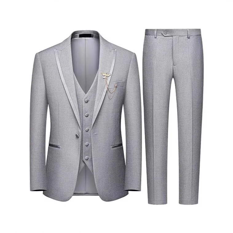 Men's 3-piece Suit with Single-button Fastening, Jacket, Vest, Trousers and Coat Set, Formal Wedding and Business Suit Men Suits