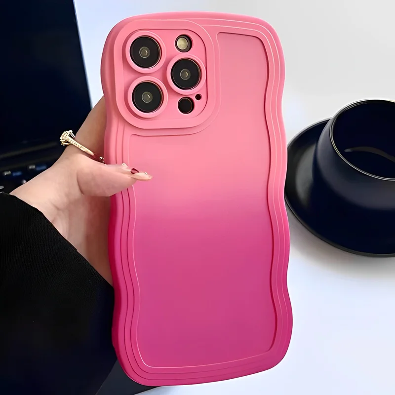 Luxury Gradient Wavy Edge Phone Case For iPhone 15 11 13 12 14 Pro Max X XS XR 7 8 Plus Shockproof Lens Protection Soft Cover