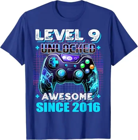 9th Birthday Boy Level 9 Gamer Nine Year Video Game Party T-Shirt Gaming Controller Graphic Saying Tee Tops Short Sleeve Blouses