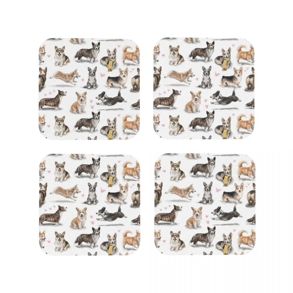 Corgi Coasters Kitchen Placemats Waterproof Insulation Cup Coffee Mats For Decor Home Tableware Pads Set of 4