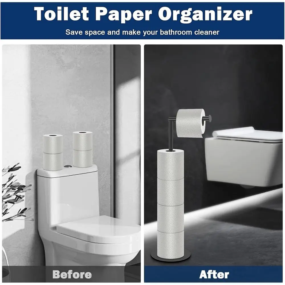 Toilet Paper Holder Stand with Balanced Base, Tissue Roll Holder for Bathroom/Kitchen Countertop (Matte Black, Metal Base) view 6